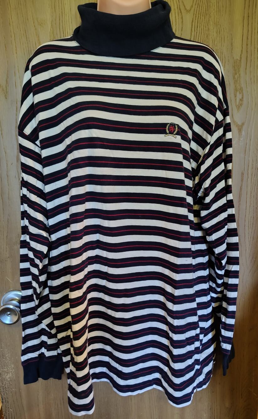 Tommy Hilfiger striped Turtle Neck Long Sleeve Shirt Men’s Size XL Y2K Cotton